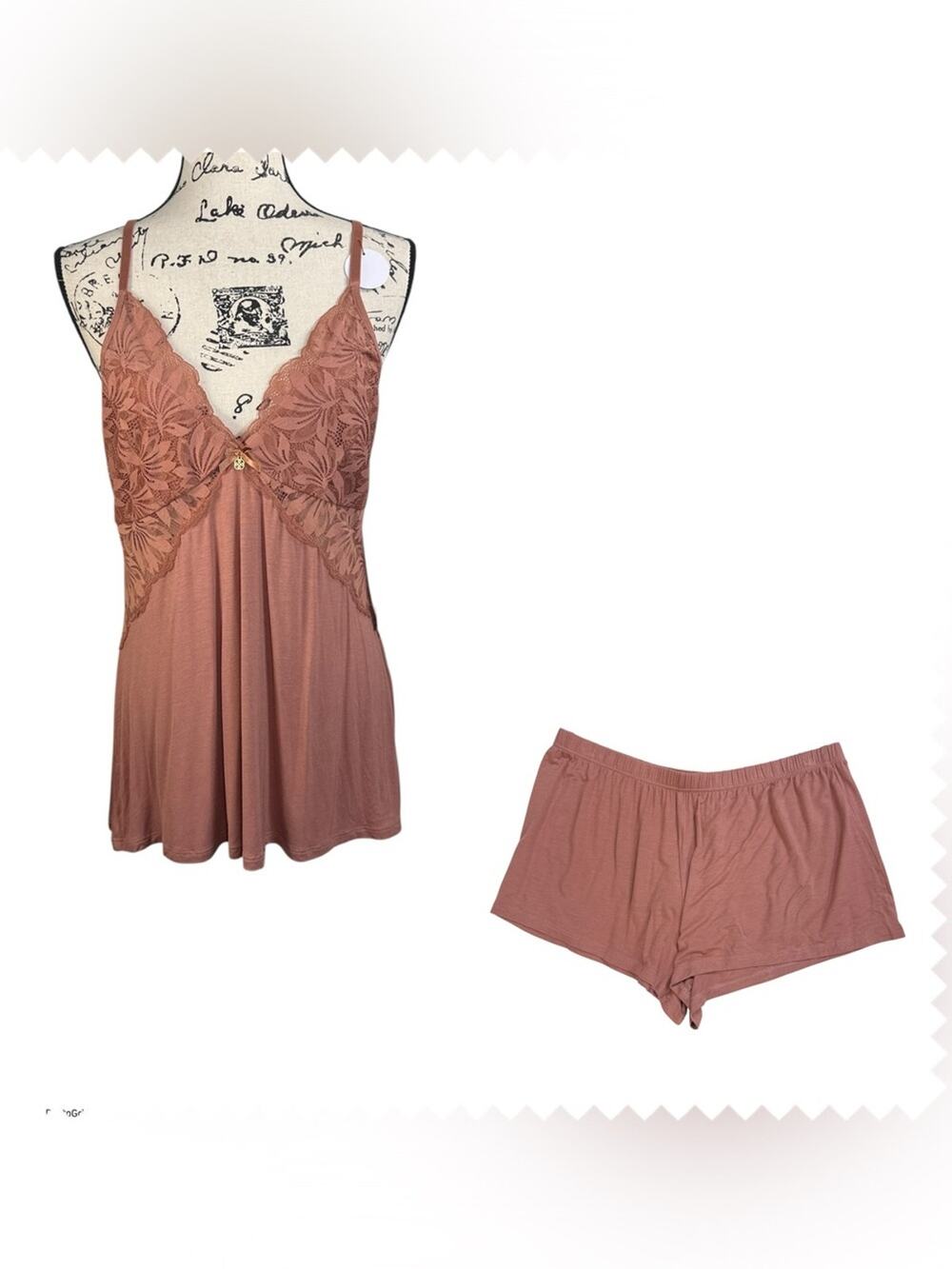 NWT! Daisy Fuentes Lace Trim Cami & Boxer Set in Dusty Rose size XL